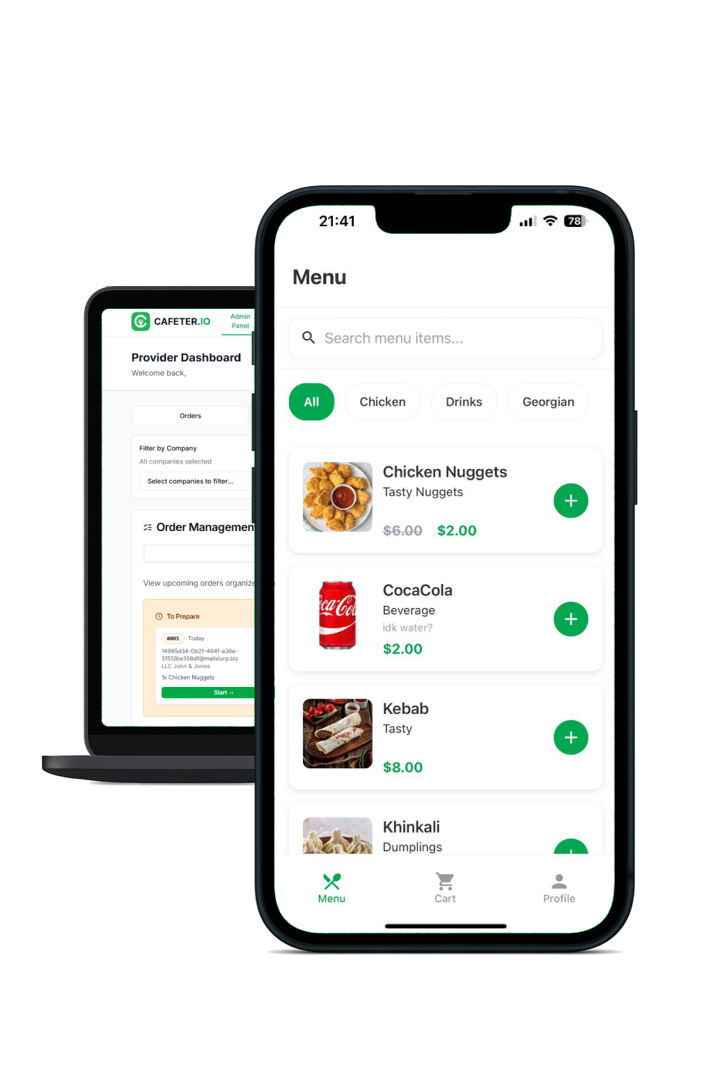 Cafeter.io dashboard